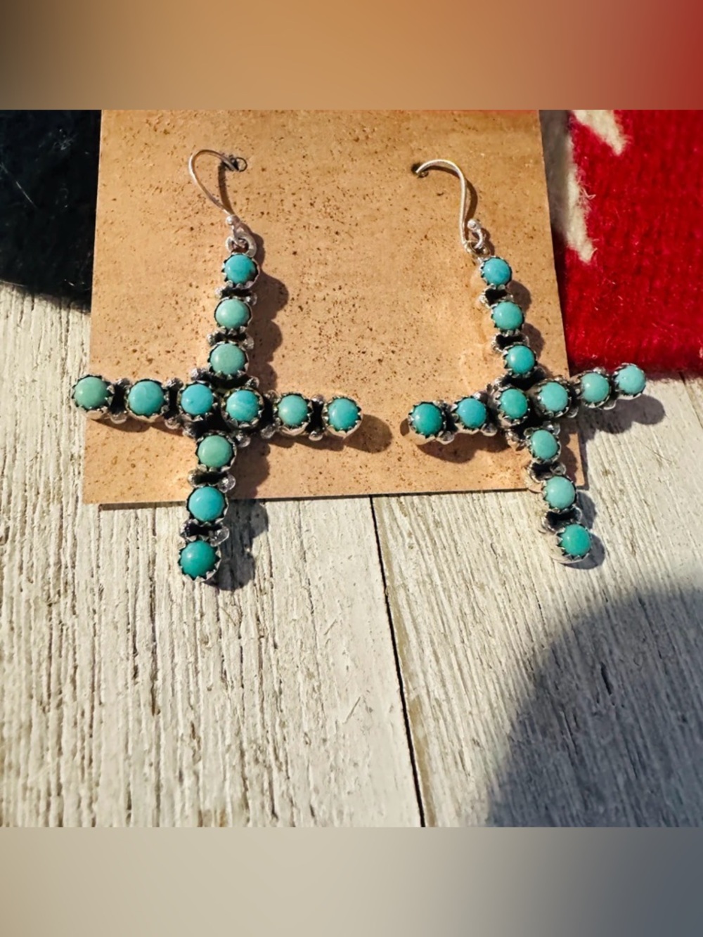 Nizhoni Traders HANDMADE TURQUOISE & STERLING SILVER CROSS WIRE DANGLE EARRINGS